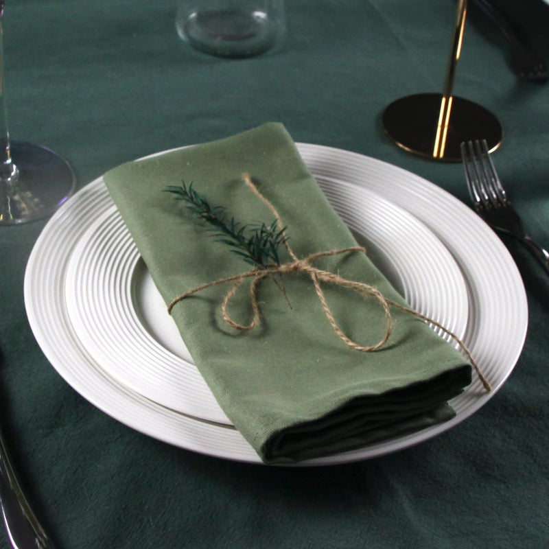 INFEI Solid Color Cotton Blended Dinner Cloth Napkins - Set of 12 (17 x 17 inches) - for Events & Home Use (Olive Green) - Image 3